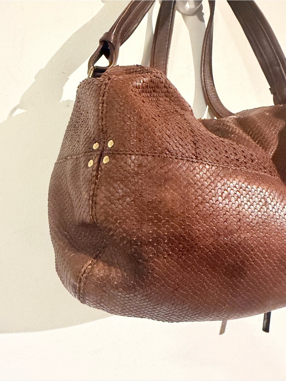 $920 Jerome Dreyfuss Billy Classic Brown snakeskin Satchel Handbag - Picture 9 of 14